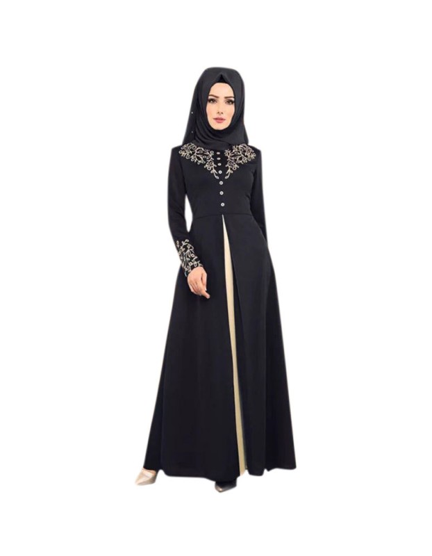 Bronzing Splicing Long Dress Color Contrast Slimming Temperament Dress 9008