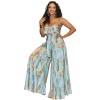 Sexy Women Print Strapless Midriff Two Piece Wide Leg Pants Set 9426