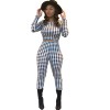 Plaid long sleeve crop top two pieces sets