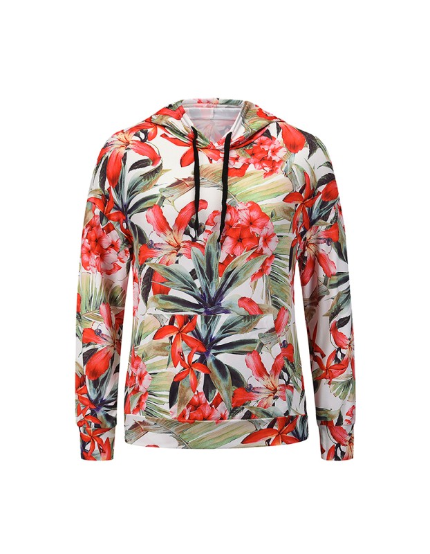 Coat Jacket Floral Print Long-Sleeved Pullover Casual Women Hoodies Fashionable LQ156