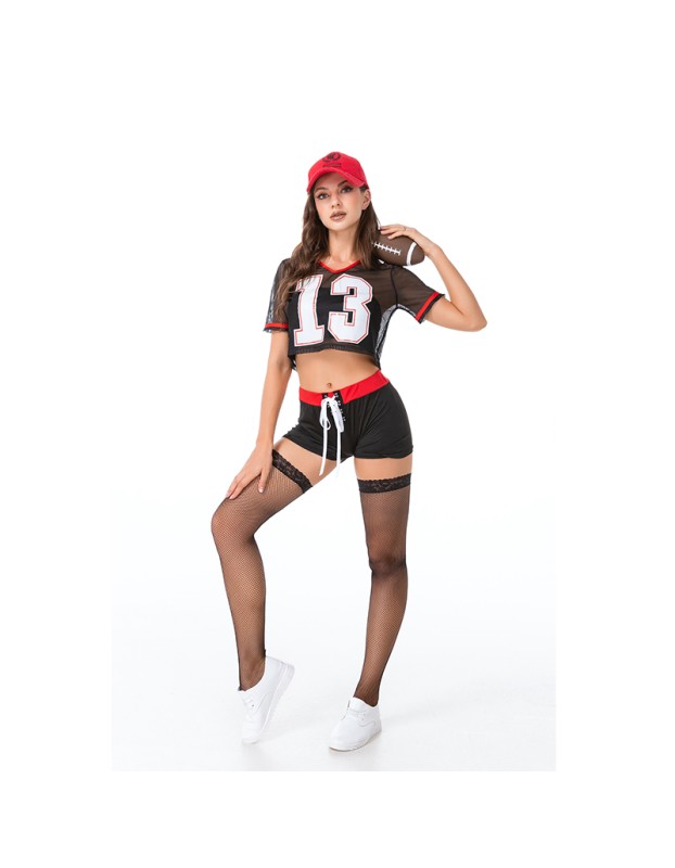 Stage Suit Sportswear Sexy Black Rugby Cheerleader Costume Uniform MS4885