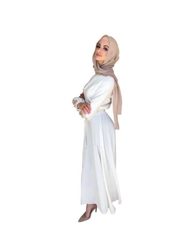 Moslem Women Dress Scarf Party Evening Elegance Plus Size Lace Waist Dress 20373
