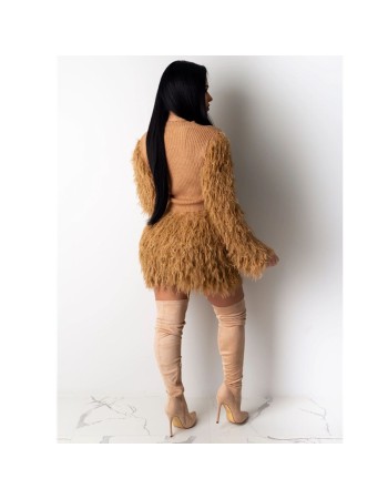 Winter Fashion Fluffy Tassel Warm Sweater 2 Piece Set M8526