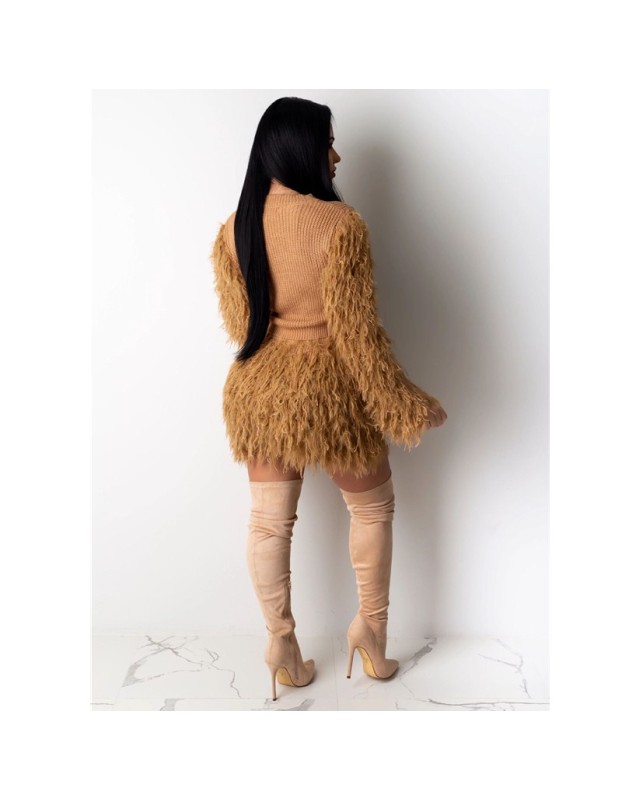 Winter Fashion Fluffy Tassel Warm Sweater 2 Piece Set M8526