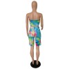 Women Sexy Two Piece Set Colorful Print Tube Top And Knee Length Pants m8418