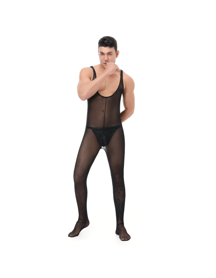 Men's Underwear Mesh One-Piece Bodysuit Vest Sexy Nightclub Stage Costume N996
