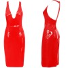 S-6XL Sexy Deep V Knee-Length Women Leather Dress M7311