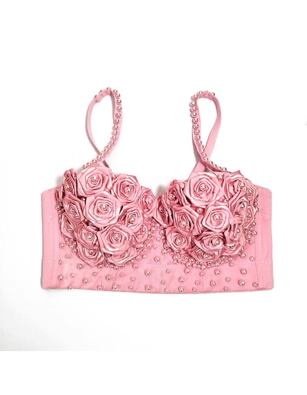 Rose Bra Waist Length Short Pearl Body Shaping Gather Vest Bra Women KN8577