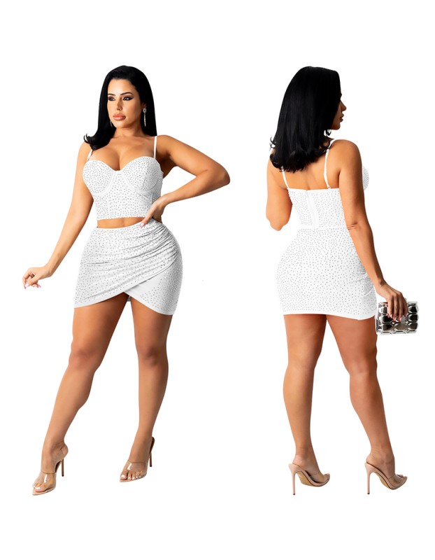 Sexy Gauze Perspective Ironed Drill Halter Belt Waistcoat Skirt Two Set X5260