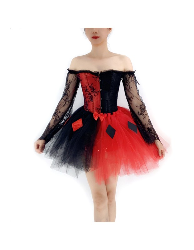 Women Corset Dress Halloween Witch Costume Clown Bustier With Skirt 1708