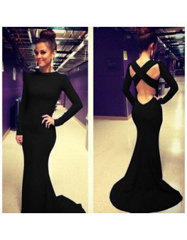 Black Long Sleeves Design Maxi Dress M3971a