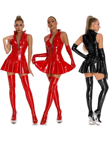 Glossy Patent One Piece Leather Dress Mirror Sheath Leather Dress XX6864