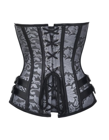 Metal Buckle Jacquard Floral Steampunk Steel Boned Underbust Corset  M1442