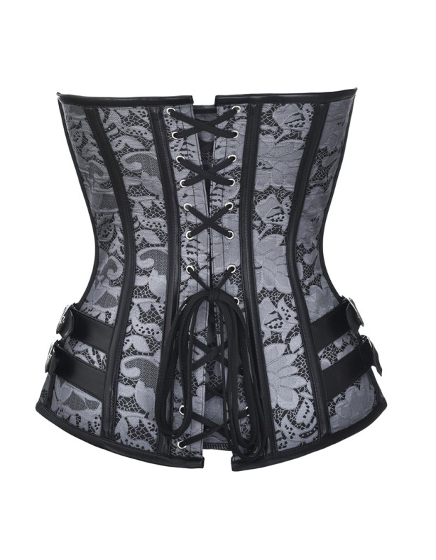 Metal Buckle Jacquard Floral Steampunk Steel Boned Underbust Corset  M1442