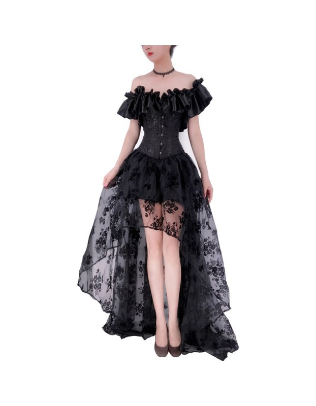 Shapewear Set Skirt Breast Holding Lace Short Sleeve Peplum Court Corset Dress WK2276A