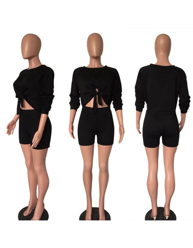 Solid Cotton T Shirts And Shorts Women Two Piece Set M9163