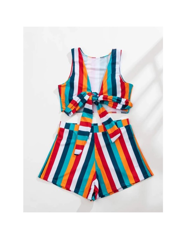Flat Corner Young Girl Bikini Two Piece Plus Size Striped Women Bikini Sets S163