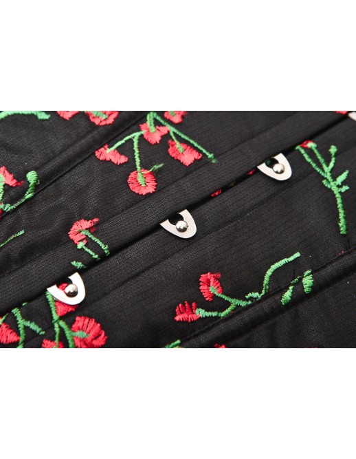 Vintage Lace Up Boned Overbust Waist Trainer Floral Embroidery Corset M22019
