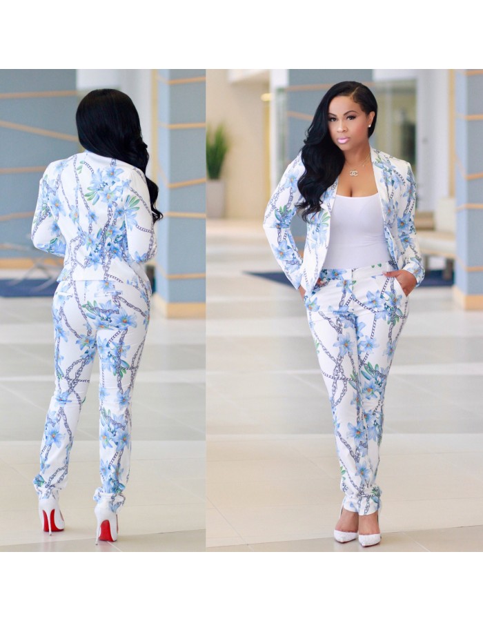 lady summer clothes chain printed coat and trousuers shop online