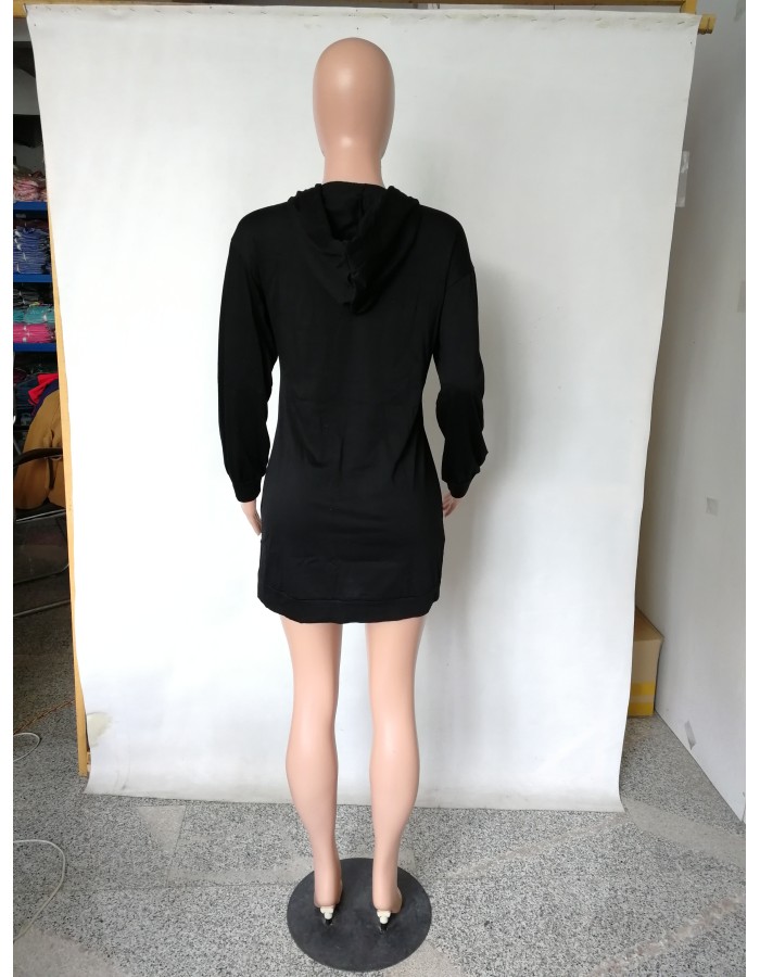 Letter Print Casual Long Hooded Tops Streetwear M8491