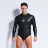 Erotic Underwear Panties Men Sexy Black Patent Leather Zipper Jumpsuit XX6668