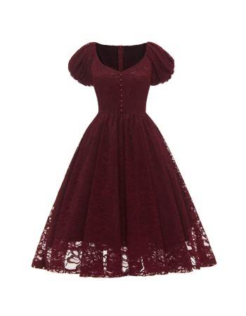 Lace Puffy Sleeves Night For Ladies Single Row Buttons Dresses CD1790