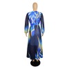 New Summer Printed Chiffon V-neck Maxi Dress M8380