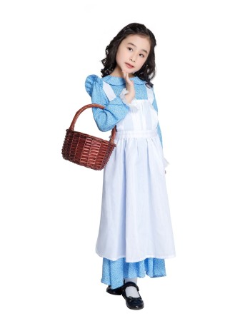 British colonial farm dress girls costume children blue dot dress cosplayM40648