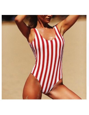 Red White Stripe Women One Piece Swimsuit With Cup ZL1806