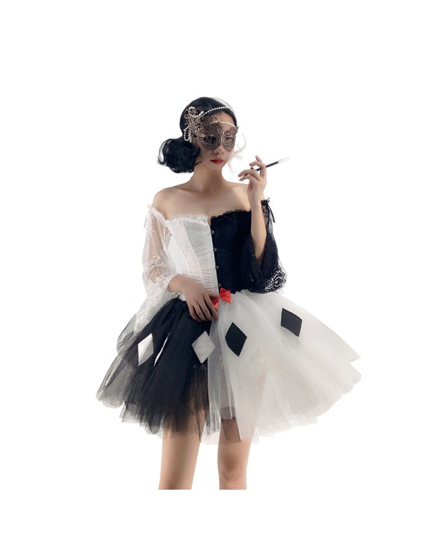 Women Corset Dress Halloween Witch Costume Clown Bustier With Skirt 1708