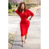 Elegant V Neck Batwing Sleeve Knee Length Bodycon Dress m8385