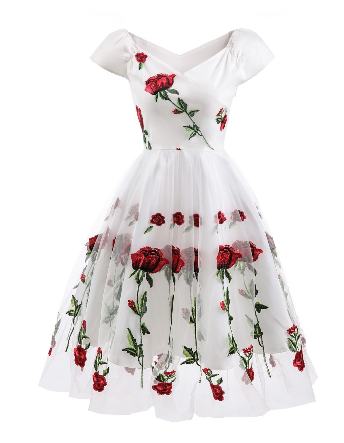 Vintage Black Dress with Red Roses M30411