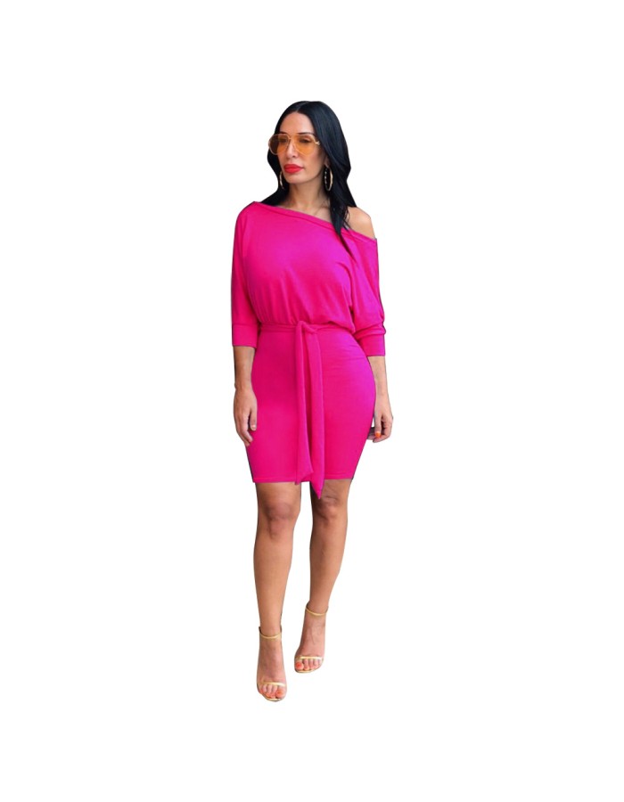 Women-fashion-batter-sleeve-solid-color-dress M8466