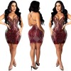 Bead Piece Halter V-neck Clothes Sexy Club Ladies Dress X5000