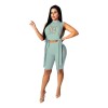 Women Sleeveless Digital Printing Clothing Summer Sets Two Piece 8614
