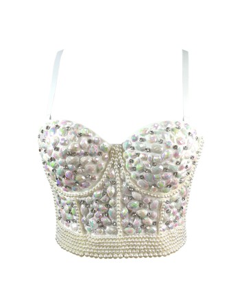 Nailed Beaded Suspenders Sexy Bright Drill Bra Support Body Shaping Top KN8813