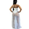 see-through with wrapped chest multicolor strapless summer net dress M30167