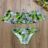 Green Leaf Printed Sexy Off Shoulder Two-pieces Swimsuit M11846
