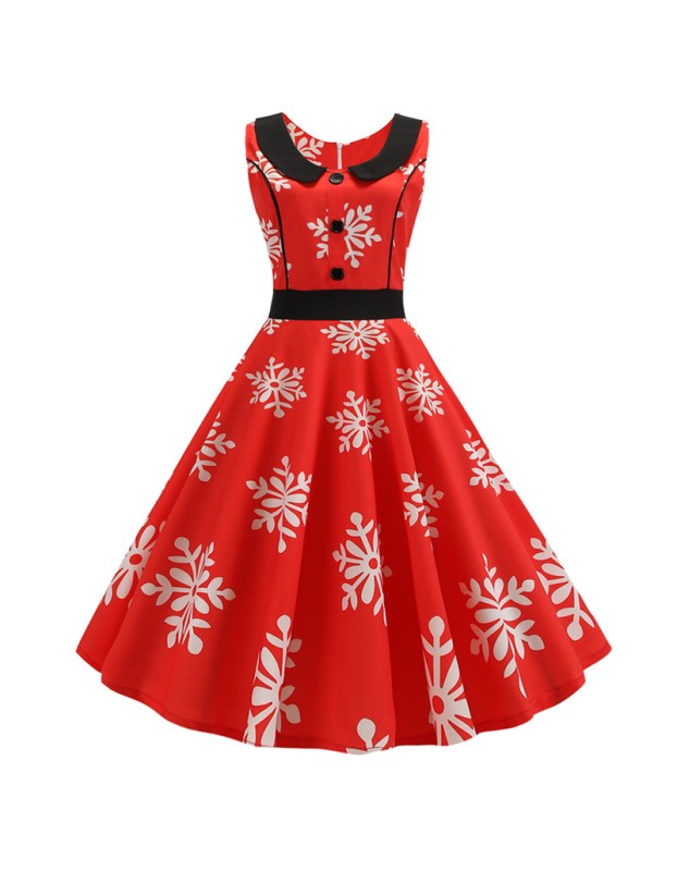 Vintage Doll Collar Polka Dot Fashion Print Midi Dress Ladies JY13904