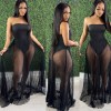 see-through with wrapped chest multicolor strapless summer net dress M30167