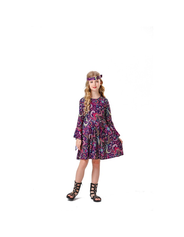 Carnival Children Vintage Hippie Disco Costume Cosplay Costume Purple Skirt YM5819