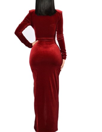V-neck long-sleeved open candle chiffon party evening dress M88067