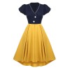 Contrast Color Christmas Formal Dovetail V-neck Puff Sleeves Dress CD1789