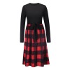 Leopard Print Plaid Long Stitching Body Lace Up Ladies Evening Jersey Dress LQ169