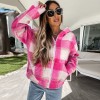 Checked Woolen Cloth Flannel Shirt Zipper Hooded Cardigan Women Coats LQ168