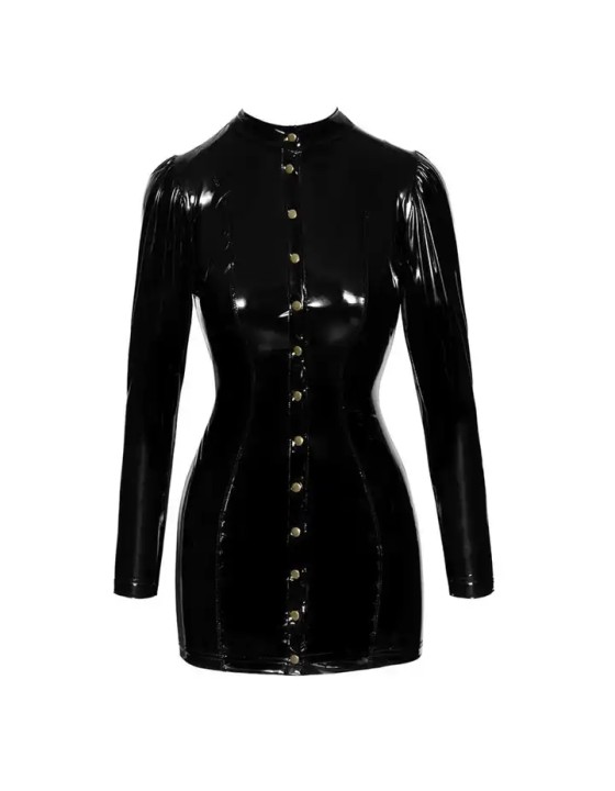Women Sexy Wet Look Faux Leather Bodycon Latex Body Fetish Single-breasted Erotic Dress XX6879