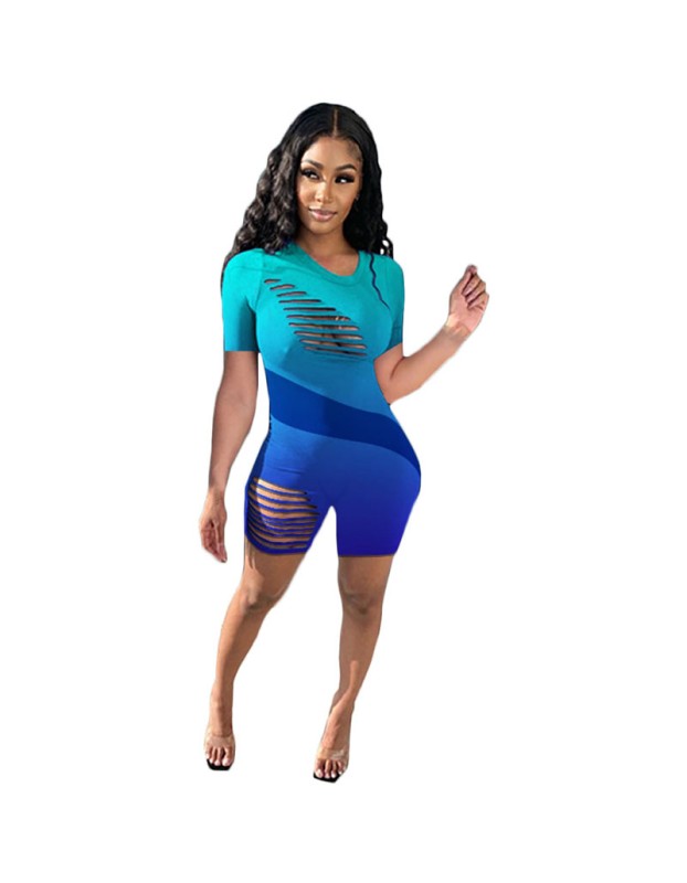 Short Sleeve Gradient Bodycon Rompers Womens Jumpsuit M064