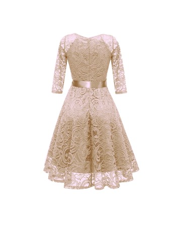 Ladies Casual Long-Sleeve Wedding Guest V-Collar Lace Girl Dress CD1592-1