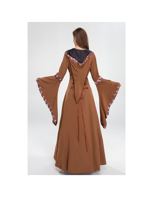 Retro Hooded Dresses Horn Sleeve Square Neck Costume Full Skirted Stage YM9304