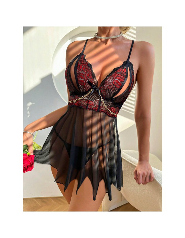New Lace Sleepwear Sexy Women's Camisole Mesh Nightdress Sex Suit YSF2063